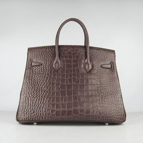 High Quality Fake Hermes Birkin 35CM Max Crocodile Veins Leather Handbag Brown 6089